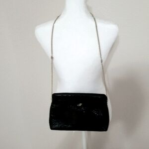 Esteve Vintage Snakeskin Clutch Shoulder Purse Black Small